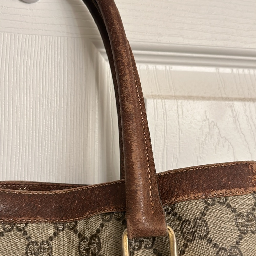 Vintage Gucci Supreme Beige Brown Fabulous Tote Bag Leather Handle Gold Accents - Picture 14 of 16